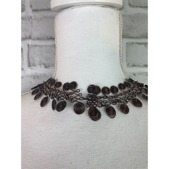 Vintage Copper Coiled Spiral Chain Link Necklace 16" Handmade Egyptian Style - Picture 3 of 7